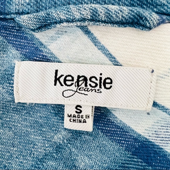Kensie Jeans Button down Shirt Collared Long Sleeve Blue Plaid raw hem plaid - Picture 6 of 7